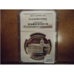 2001-P CAPITOL SILVER DOLLAR NGC PF69 ULTRA CAMEO