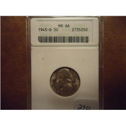 1945-D 35% SILVER JEFFERSON WAR NICKEL ANACS MS66