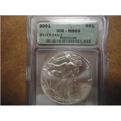 2001 AMERICAN SILVER EAGLE ICG MS69