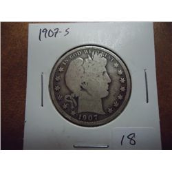 1907-S BARBER HALF DOLLAR