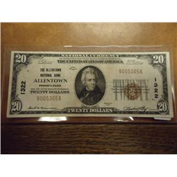 1929 TYPE I $20 NATIONAL CURRENCY THE ALLENTOWN
