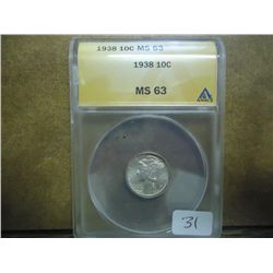 1938 MERCURY DIME ANACS MS63