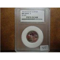 2004 SILVER MICHIGAN QUARTER PCC PR70 DCAM
