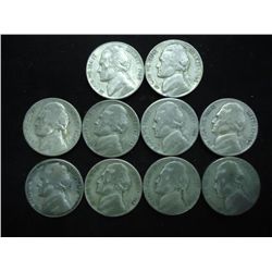 10 ASSORTED 35% SILVER JEFFERSON WAR NICKEL