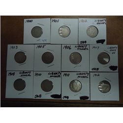 1900-1912 LIBERTY "V" NICKELS NO 1909 11 COINS