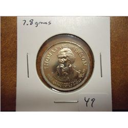 7.8 GRAM STERLING SILVER MEDAL THOMAS JEFFERSON