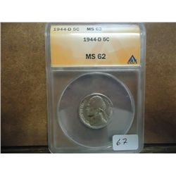 1944-D 35% SILVER JEFFERSON WAR NICKEL ANACS MS62