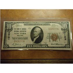1929 TYPE I $10 NATIONAL CURRENCY BANK OF AMERICA
