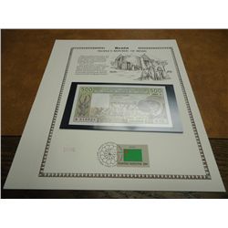 1984 BENIN 500 FRANCS CRISP UNC CURRENCY & STAMP