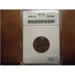1959 JEFFERSON NICKEL ANACS MS63