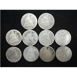 10 ASSORTED 1880-S SEATED LIBERTY DIMES