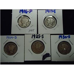 1916,17-S,24-D,25-S & 30-S MERCURY DIMES