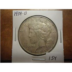 1934-D PEACE SILVER DOLLAR