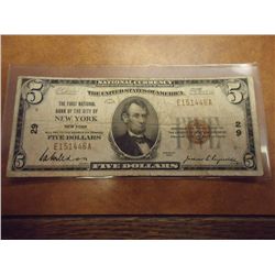 1929 TYPE I $5 NATIONAL CURRENCY 1ST NATIONAL BANK