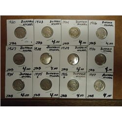 12 BUFFALO NICKELS OLD DEALER STOCK SEE DESCRIPT.