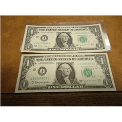 2-1963-B CONSECUTIVE SERIAL NUMBER $1 FRN'S