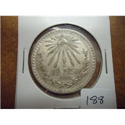 1925-M MEXICO CAP & RAYS SILVER PESO