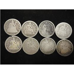 8 ASSORTED 1850'S SEATED LIBERTY DIMES