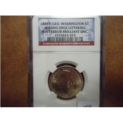 ERROR 2007 WASHINGTON DOLLAR MISSING EDGE LETTERS