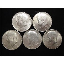 5 ASSORTED 40% SILVER KENNEDY HALF DOLLARS