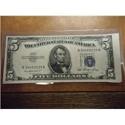 MISCUT ERROR 1963 $5 SILVER CERTIFICATE  BLUE SEAL