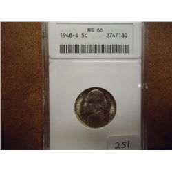 1948-S JEFFERSON NICKEL ANACS MS66