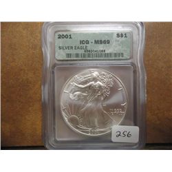 2001 AMERICAN SILVER EAGLE ICG MS69