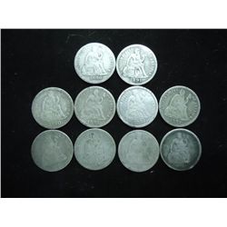 10 ASSORTED 1890'S SEATED LIBERTY DIMES
