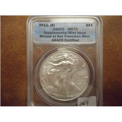 2011-S AMERICAN SILVER EAGLE ANACS MS70