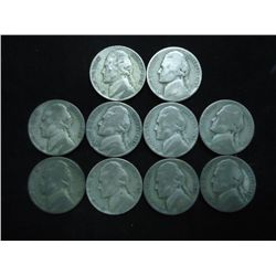 10 ASSORTED 35% SILVER JEFFERSON WAR NICKELS