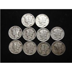 10 ASSORTED 1940'S MERCURY DIMES