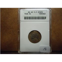 1948 JEFFERSON NICKEL ANACS MS62 5.5 STEPS