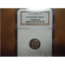 1992-S SILVER ROOSEVELT DIME NGC PF69 ULTRA CAMEO