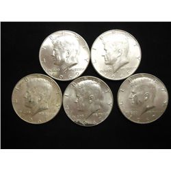 5 ASSORTED 40% SILVER KENNEDY HALF DOLLARS