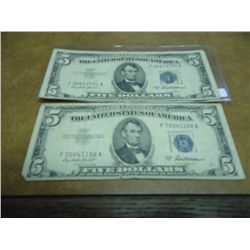 2-1953-A $5 SILVER CERTIFICATES BLUE SEALS