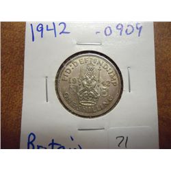 1942 GREAT BRITAIN SILVER SHILLING .0909 OZ. ASW