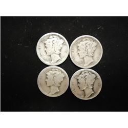 4 ASSORTED 1920'S MERCURY DIMES