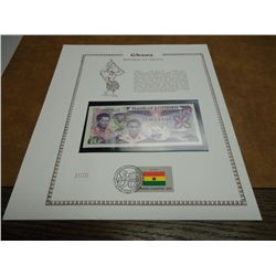 1984 GHANA CRISP UNC 10 CEDIS CURRENCY & STAMP SET
