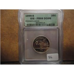 1999-S PENNSYLVANIA QUARTER ICG PR69 DCAM