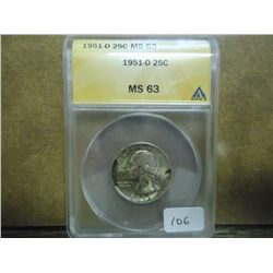 1961-D WASHINGTON SILVER QUARTER ANACS MS63