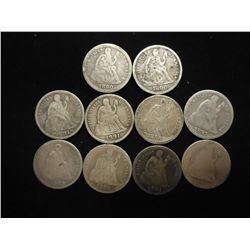 10 ASSORTED 1890'S SEATED LIBERTY DIMES