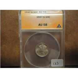 1937-S MERCURY DIME ANACS AU58