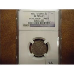 1883 NO CENTS LIBERTY "V" NICKEL NGC AU DETAILS