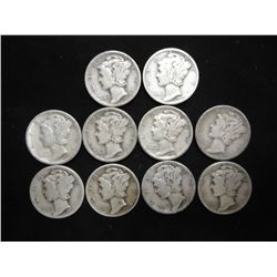 10 ASSORTED 1930'S MERCURY DIMES