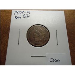 1909-S INDIAN HEAD CENT KEY DATE (VERY GOOD)