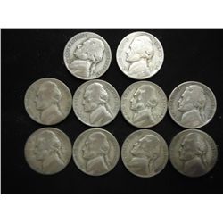 10 ASSORTED 35% SILVER JEFFERSON WAR NICKELS