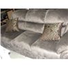 Image 1 : BROWN STUDDED MICROFIBER SOFA AND LOVESEAT WITH 4 THROW PILLOWS