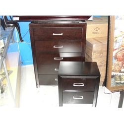 DARK WOOD 5 DRAWER HIGHBOY DRESSER AND 2 DRAWER NIGHT STAND