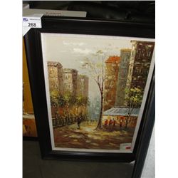 CITYSCAPE OIL ON CANVAS FRAMED ARTWORK