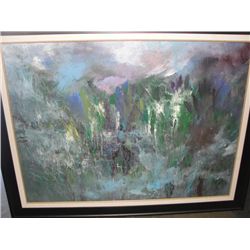 LARGE OIL ON CANVAS FRAMED ABSTRACT ARTWORK